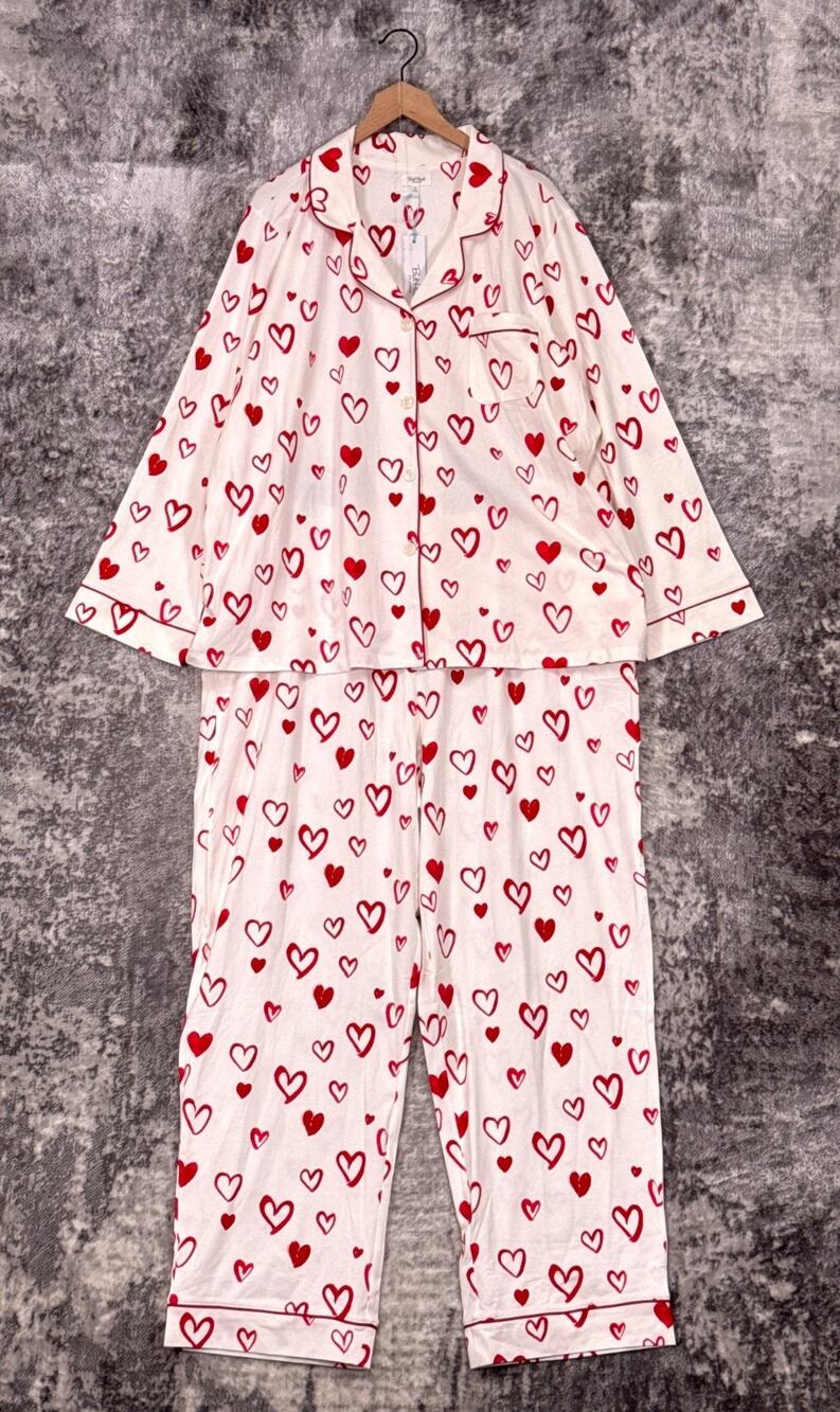 New Bed Head Pajama Set 3X Womens Heart Love Print Organic Cotton Blend